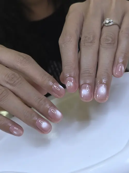 Nude & Pink cat eye nails — nail design A444 at Nanny Nails, nail salon in Nakhon Phanom Thailand
