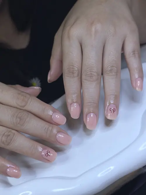 Nude & Peach solid colour, hand-painted nails — nail design A447 at Nanny Nails, nail salon in Nakhon Phanom Thailand