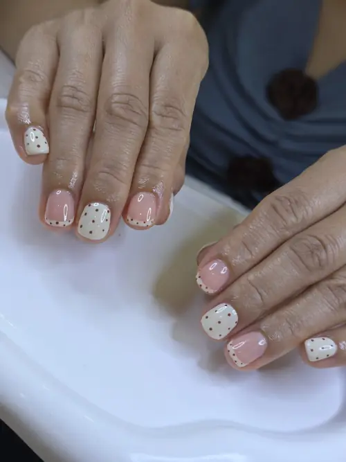 Nude, Cream & Brown hand-painted nails — nail design A450 at Nanny Nails, nail salon in Nakhon Phanom Thailand