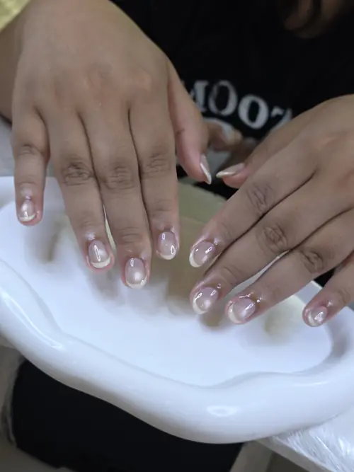 Nude & White french nails — nail design A456 at Nanny Nails, nail salon in Nakhon Phanom Thailand
