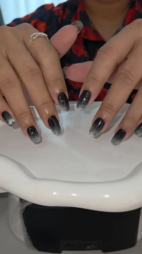 Black & Silver ombré, glitter nails photo 2, code A465, Nanny Nails Nakhon Phanom