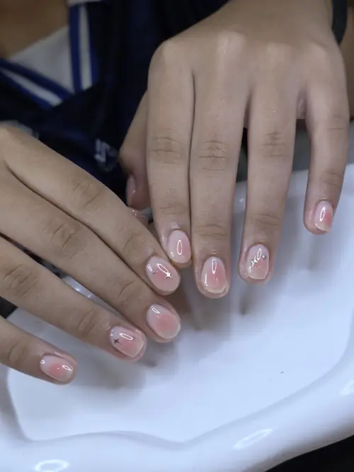 Nude & White hand-painted nails — nail design A477 at Nanny Nails, nail salon in Nakhon Phanom Thailand