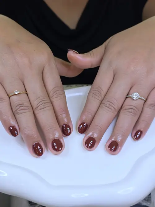 Brown solid colour nails — nail design A480 at Nanny Nails, nail salon in Nakhon Phanom Thailand