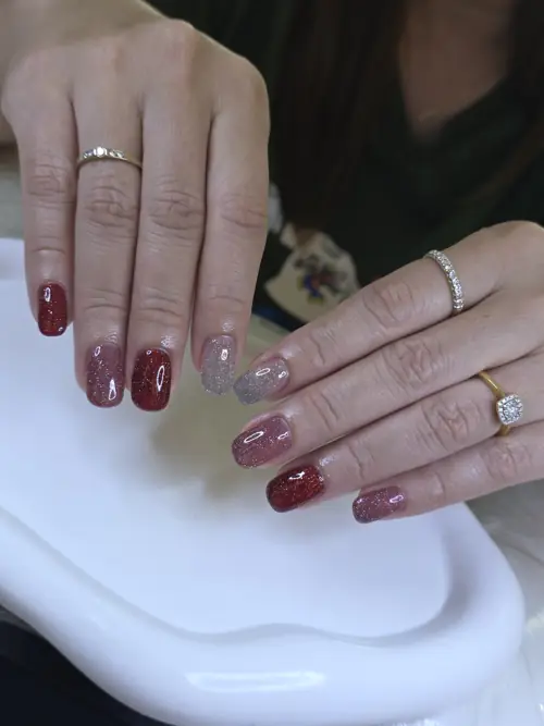 Red, Nude & Gold glitter nails photo 2, code A482, Nanny Nails Nakhon Phanom