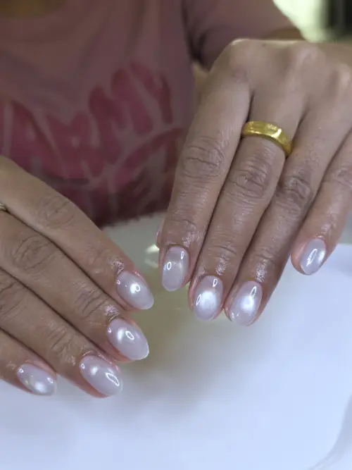 Nude chrome nails — nail design A499 at Nanny Nails, nail salon in Nakhon Phanom Thailand