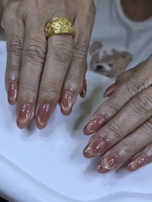 Nude hand-painted nails — nail design A530 at Nanny Nails, nail salon in Nakhon Phanom Thailand