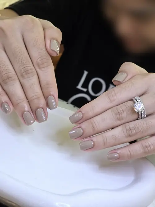 Nude & Brown solid colour nails — nail design A541 at Nanny Nails, nail salon in Nakhon Phanom Thailand