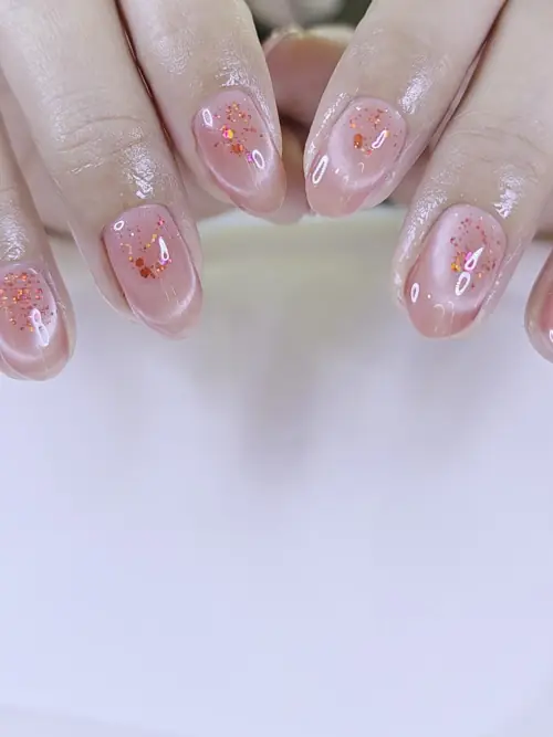 Nude & Peach glitter, hand-painted nails photo 2, code A543, Nanny Nails Nakhon Phanom
