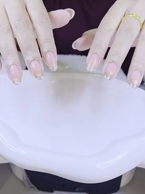 Nude & Silver ombré, glitter nails photo 2, code A555, Nanny Nails Nakhon Phanom