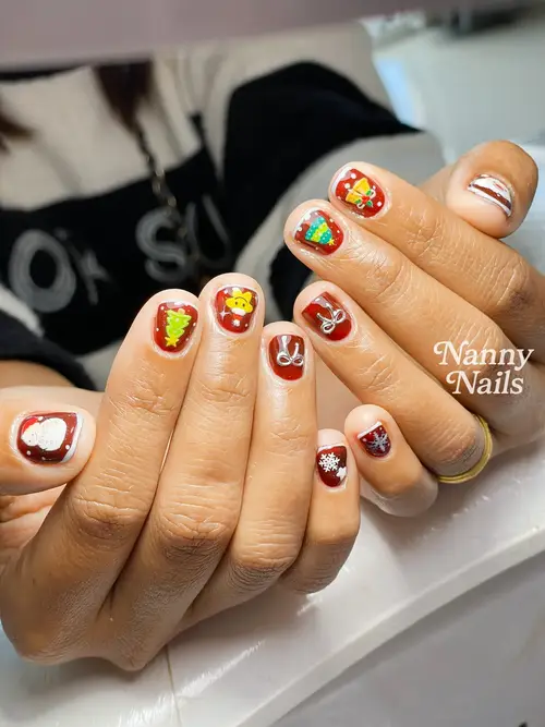 Red, Green & Yellow hand-painted nails photo 2, code A86, Nanny Nails Nakhon Phanom