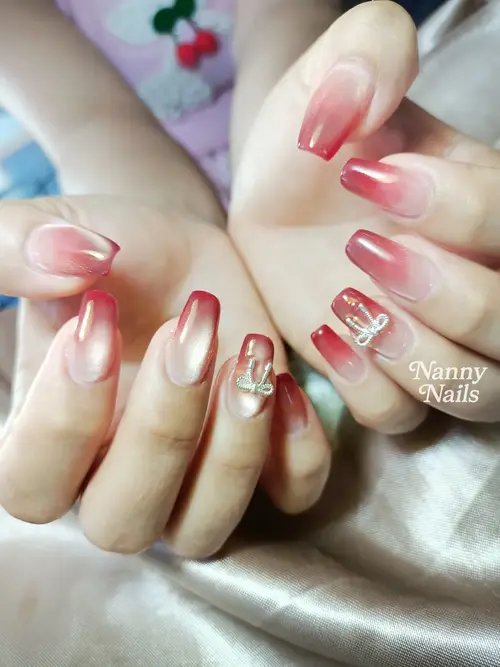 Red & Nude ombré, hand-painted nails photo 3, code A90, Nanny Nails Nakhon Phanom