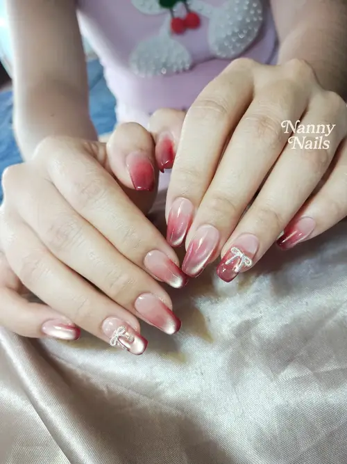 Red & Nude ombré, hand-painted nails photo 4, code A90, Nanny Nails Nakhon Phanom