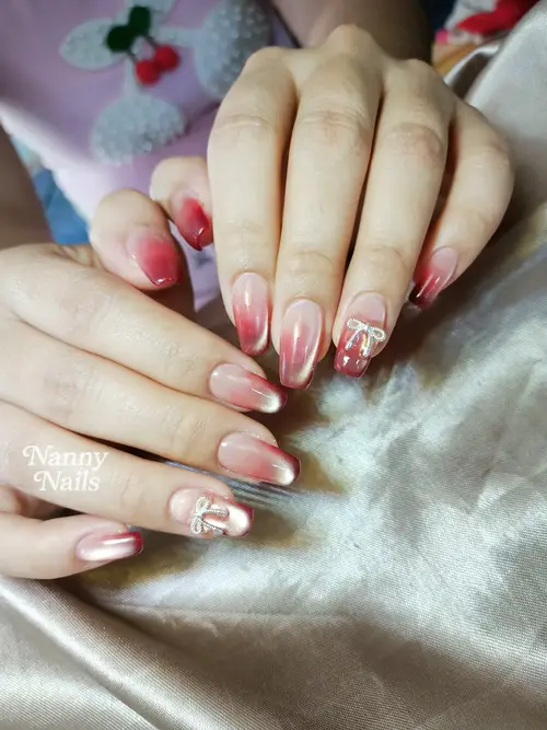 Red & Nude ombré, hand-painted nails photo 5, code A90, Nanny Nails Nakhon Phanom